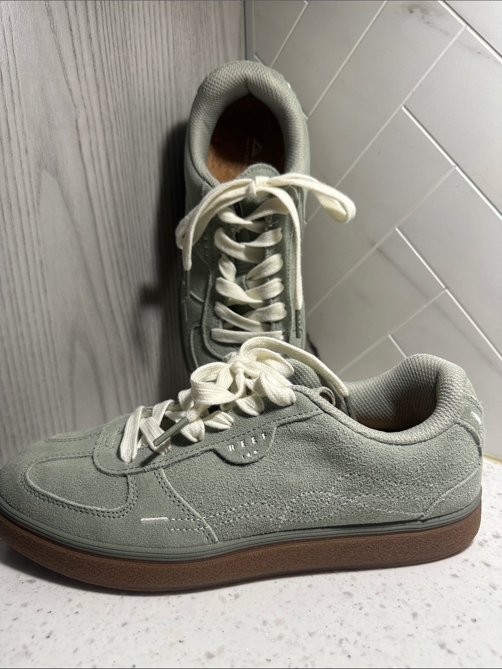 Reef Women's Sage Green Suede Sneakers with Brown Sole - Picture 1 of 2